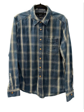 Deus Ex Machina Men XXL Blue Plaid Flannel Button Up Shirt Long Sleeve Cotton